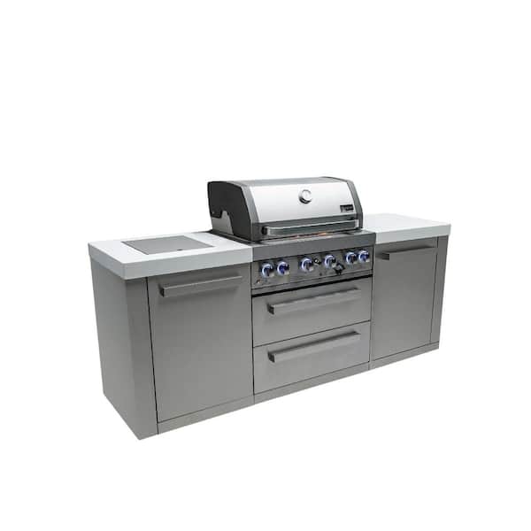 Premium 4-Burner 82 in. Outdoor Kitchen + Side Burner & Storage Propane Natural Gas BBQ Grill Island in Stainless Steel