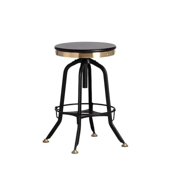 MH LONDON Devon 31 in. Black Backless Iron 31 in. H Barstool with Wooden Round Seat