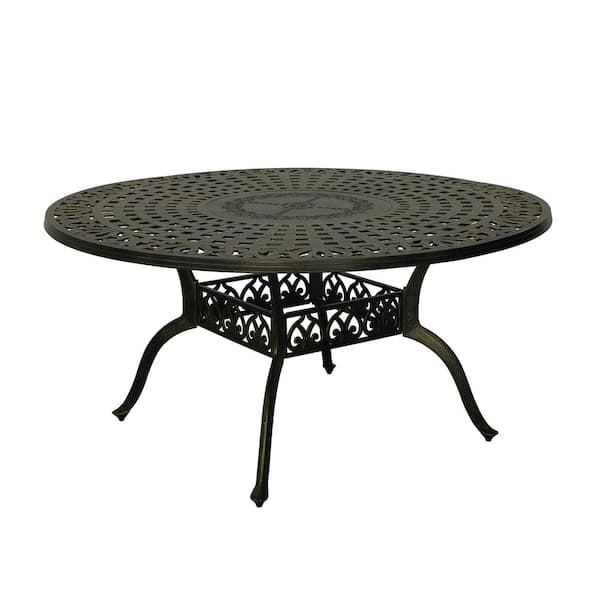 Antique Bronze 59 in. Round Cast Aluminum Patio Dining Table for Deck Lawn Garden