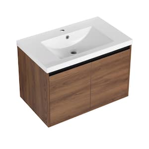 30 in. W x 18 in. D x 21 in. H Single Sink Wall Mounted Floating Bath Vanity in Brown with White Acrylic Top