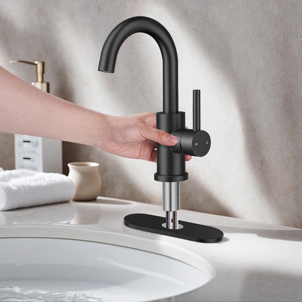 Matte Black Single Handle High Arc Bathroom Faucet