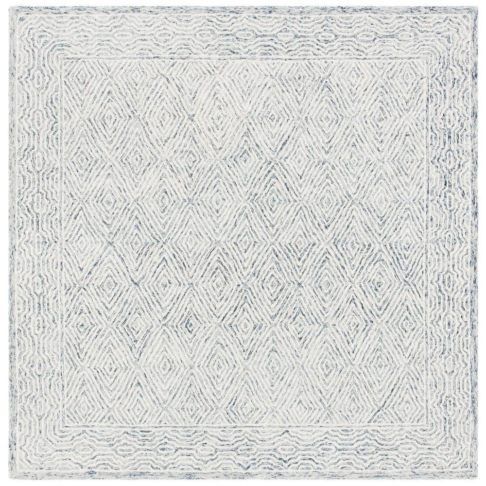 Ivory Hand-Tufted Wool Square Area Rug, 7'
