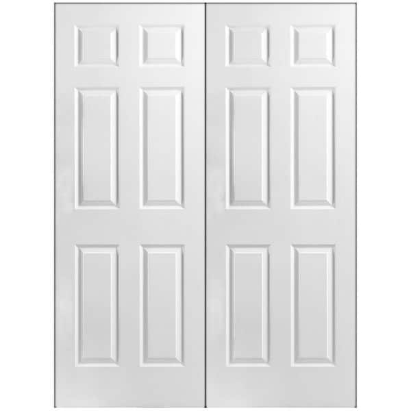 Masonite 60 in. x 80 in. 6-Panel Primed White Hollow-Core Textured Composite Prehung Interior French Door