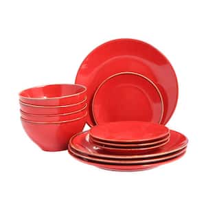 Seasons 12 Piece Red Porcelain Dinnerware Set (Serving Set for 4)