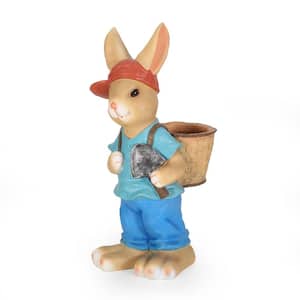 Monture 32.25 in. Tall Blue and Brown Concrete Lightweight Outdoor Patio Rabbit Planter
