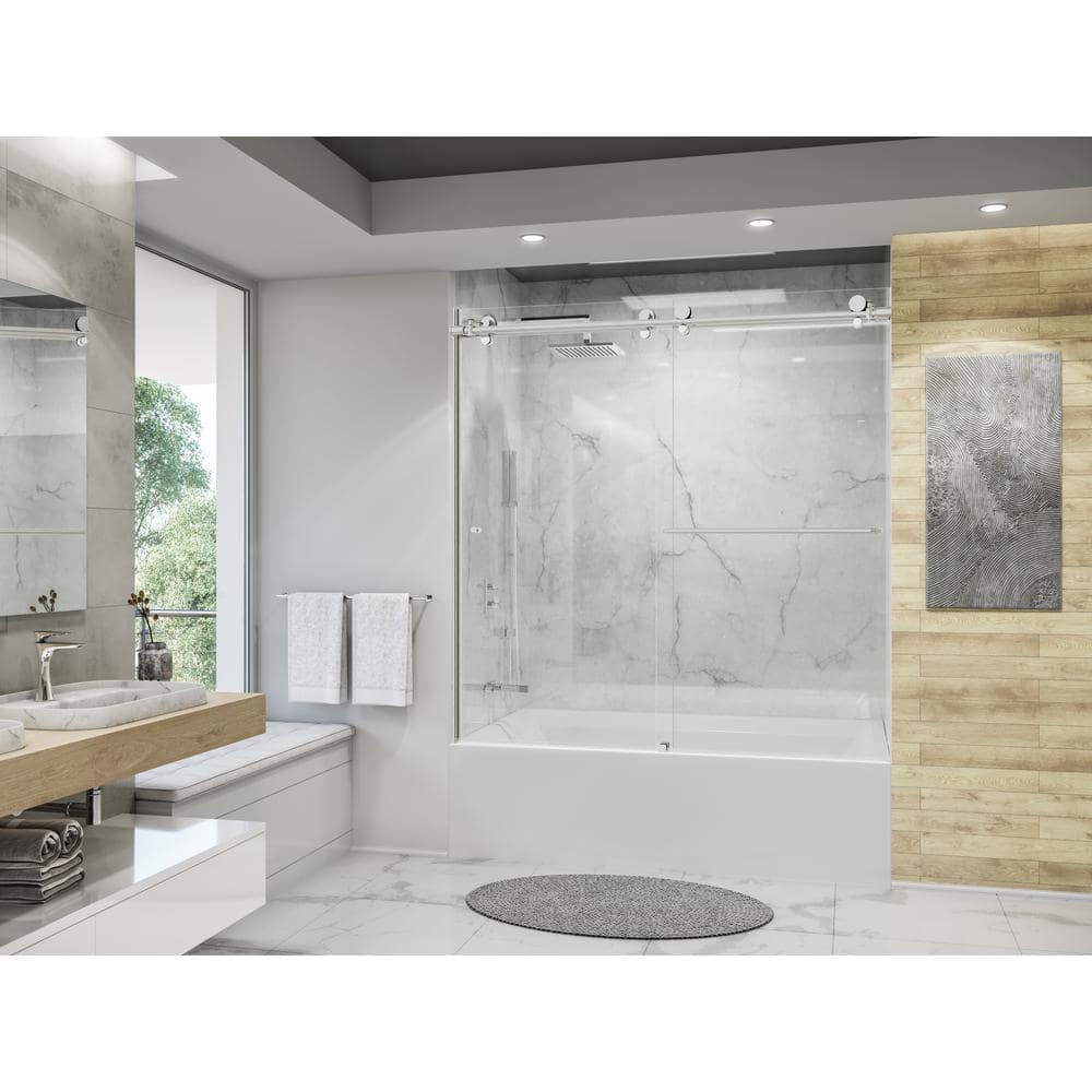 Eclipse 60" Chrome Frameless Clear Glass Sliding Bathtub Door