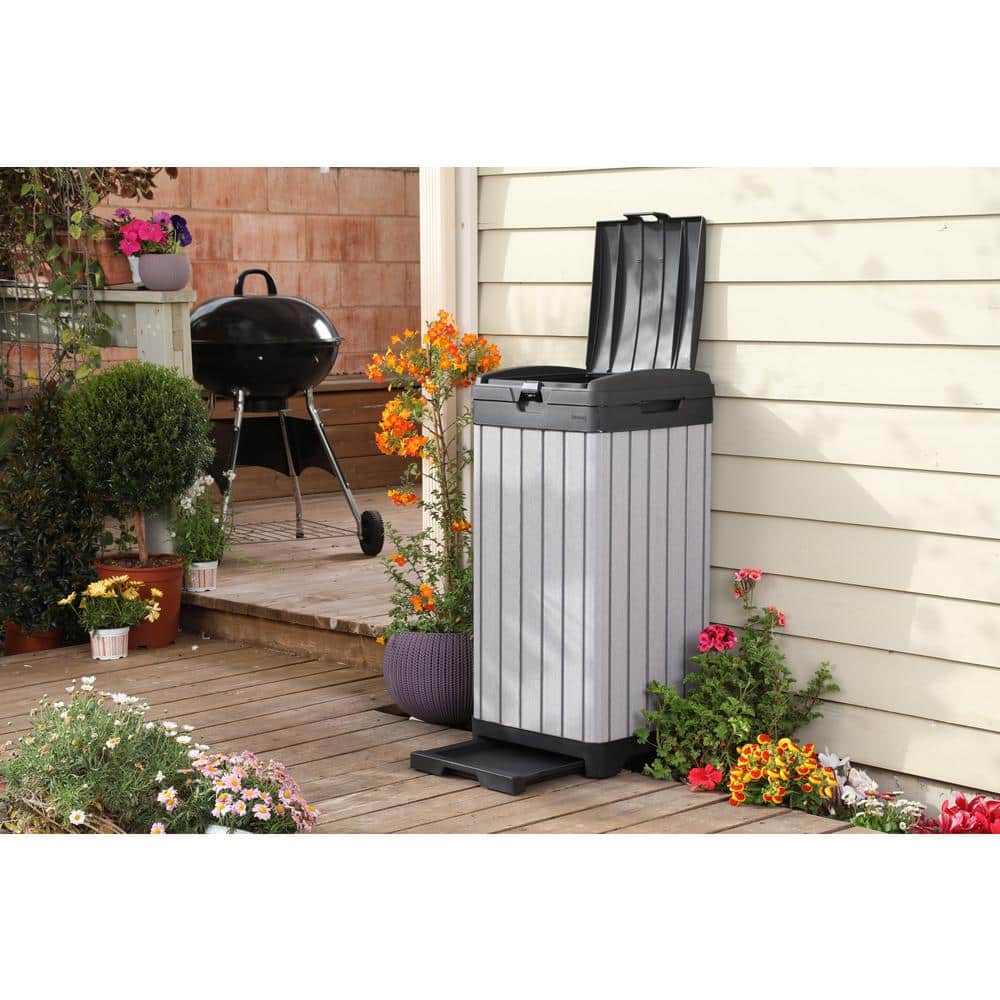 Gray Heavy Duty Plastic Outdoor Trash Can with Double Lid