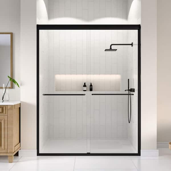 60 in. W x 72 in. H Double Sliding Framed Shower Door in Matte Black with SGCC 1/4 in. (6 mm) Tempered Clear Glass