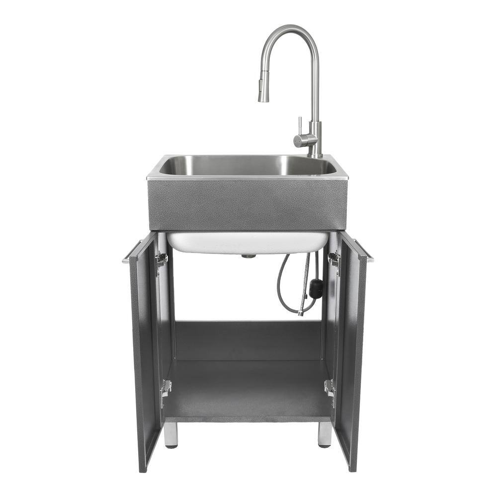 Compact Stainless Steel Drop-In Laundry Sink with Faucet and Cabinet
