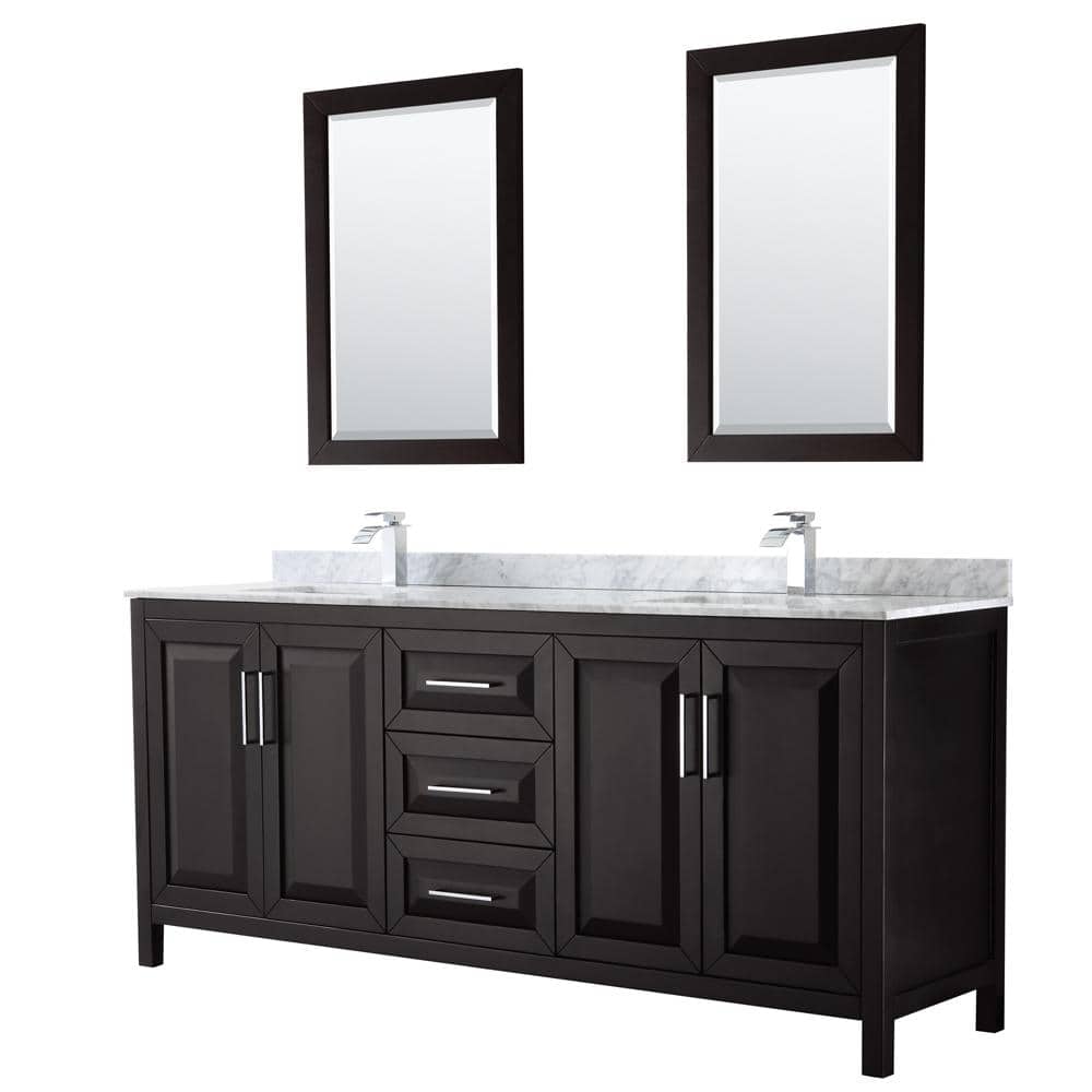 Daria 80 in. Double Bathroom Vanity in Dark Espresso with Marble Vanity Top in Carrara White and 24 in. Mirrors price history on PriceWatchPro