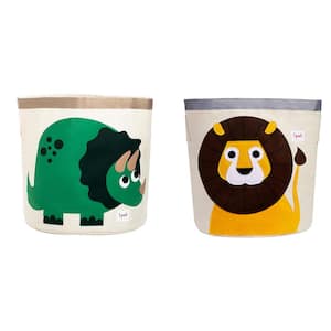 Canvas Storage Bin Laundry and Toy Basket for Kids, Dinosaur and Lion