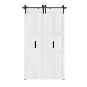 48 in. x 84 in. White Finished, MDF Wood Frosted Glass Bi-Fold Style 3 Lite Glass Panel Barn Door Slab with Hardware Kit