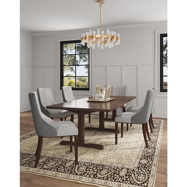 Shubert Modern Light Grey Faux Leather and Velvet Upholstered Dining Chair (Set of 2)