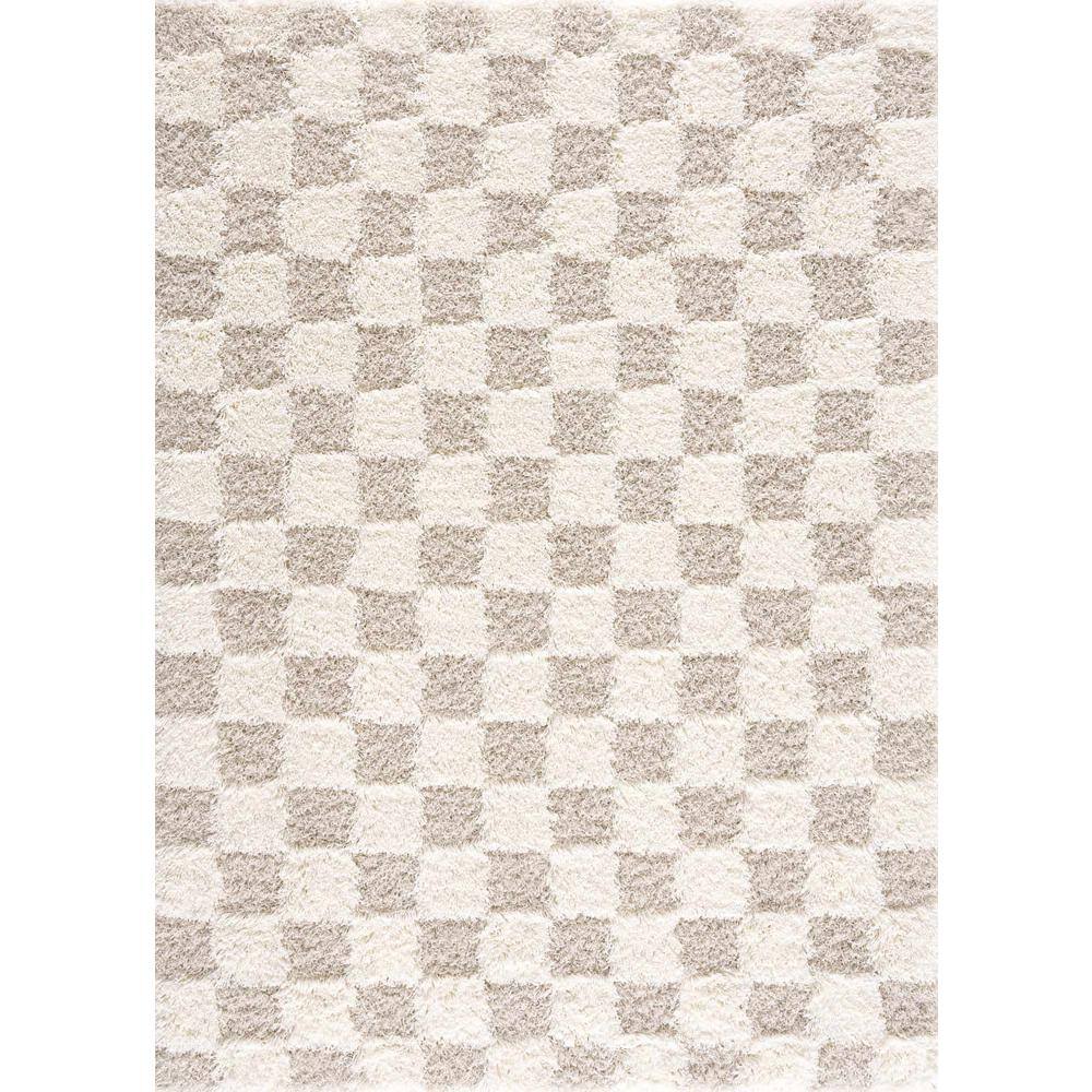 Light Brown Geometric Shag Runner Rug 2'7" x 7'3"