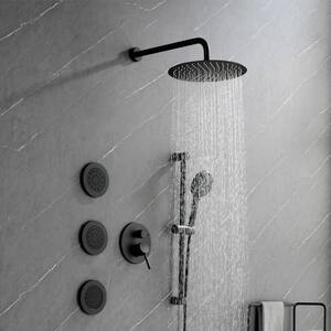 12 in. 3-Jet Mixed Shower System Wall Mount Round Shower Head with Slide Bar Hand-Shower in Matte Black