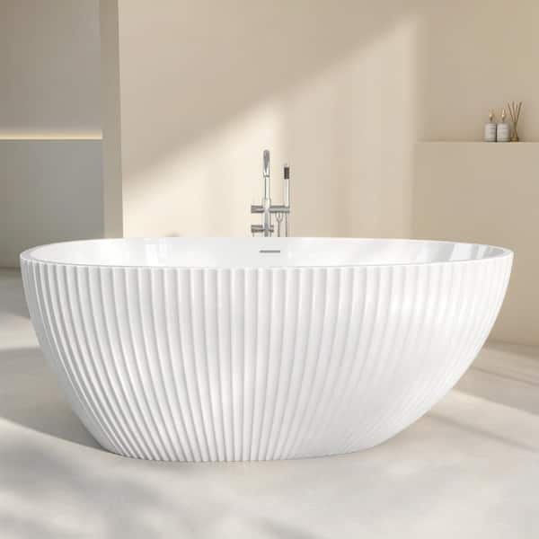 NTQ 59 in. x 31.5 in. Acrylic Flatbottom Free Standing Soaking Tub