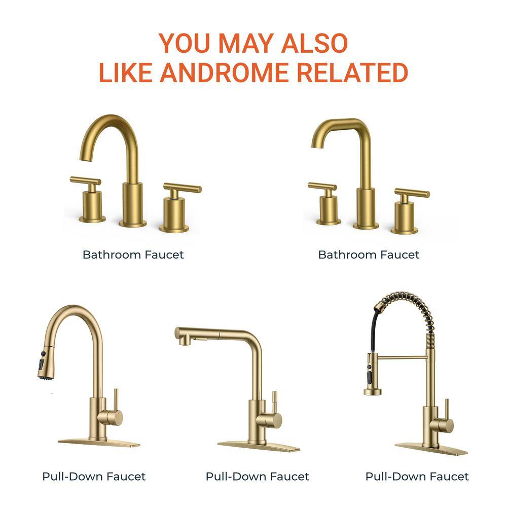 Brushed Gold Stainless Steel Pull Down Kitchen Faucet with Soap Dispenser