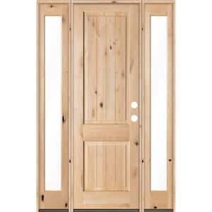 58 in. x 96 in. Rustic Unfinished Knotty Alder Sq-Top VG Wood Left-Hand Full Sidelites Clear Glass Prehung Front Door