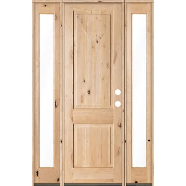 Krosswood Doors 58 in. x 96 in. Rustic Unfinished Knotty Alder Sq-Top VG Wood Left-Hand Full Sidelites Clear Glass Prehung Front Door