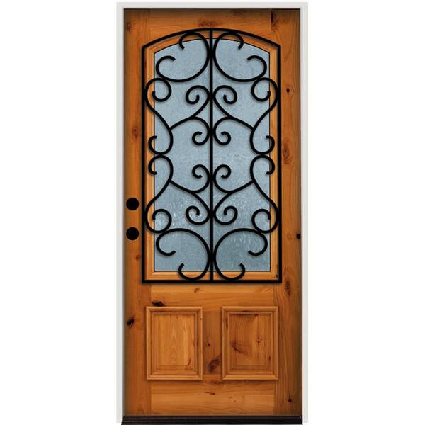 Steves & Sons 36 in. x 80 in. Classic Decorative Right-Hand 3/4-Lite Rain Glass w/Grille Natural Prefinish K.Alder Prehung Front Door