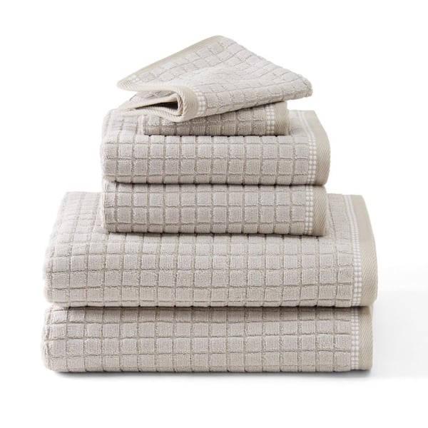 Windowpane Textured Beige Cotton 6-Piece Bath Set