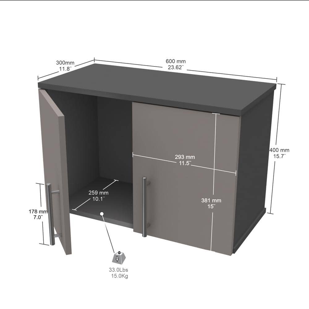 Taupe and Dark Gray Wall Mounted Storage Cabinet with Metal Handles