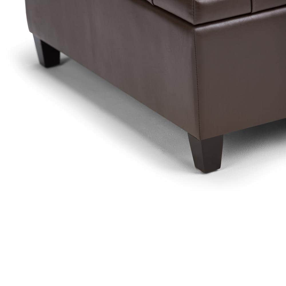 Chocolate Brown Tufted Faux Leather Cocktail Ottoman with Storage