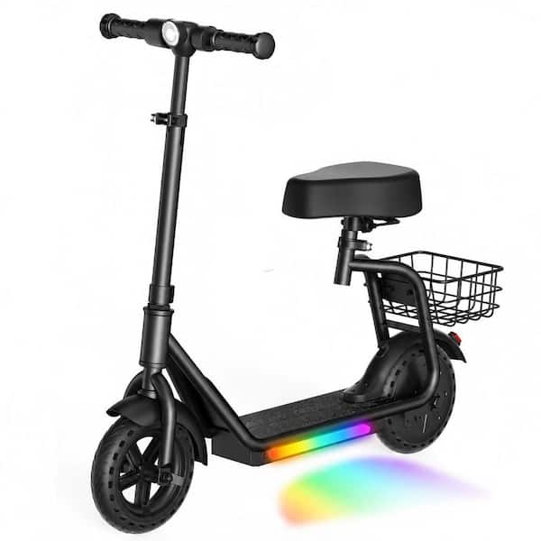 2-in-1 Kids Electric Scooter with 250W Motor, Headlight, Brake Taillight, Removable Seat and Basket for Kids