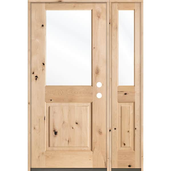 Krosswood Doors 46 in. x 80 in. Rustic Knotty Alder Half Lite Unfinished Left-Hand Inswing Prehung Front Door with Right Sidelite