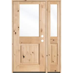 50 in. x 80 in. Rustic Knotty Alder Half Lite Unfinished Left-Hand Inswing Prehung Front Door with Right Sidelite