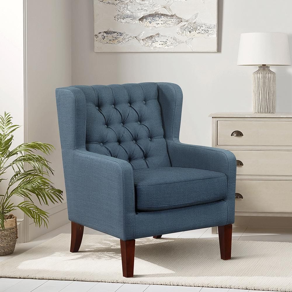 Lazzara Gabe Blue Textured Fabric Upholstery Accent Chair 1266BU-1