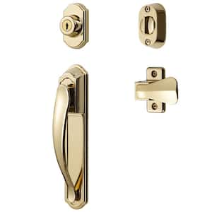Bright Brass Coated Zinc Storm Door Pull Handle with Key Lock Set