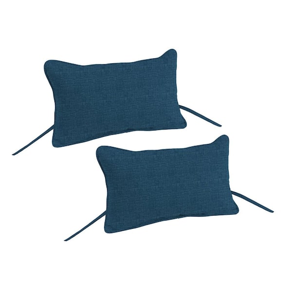 15 in. L x 9 in. W x 4 in. T Outdoor Headrest Throw Pillow with Ties and Welt in Limbo Capri (2-Pack)