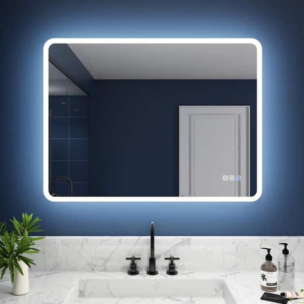 48 in. W x 36 in. H Rectangular Framed Wall LED Bathroom Vanity Mirror with Dimmable Anti-Fog Lighted Mirror in White