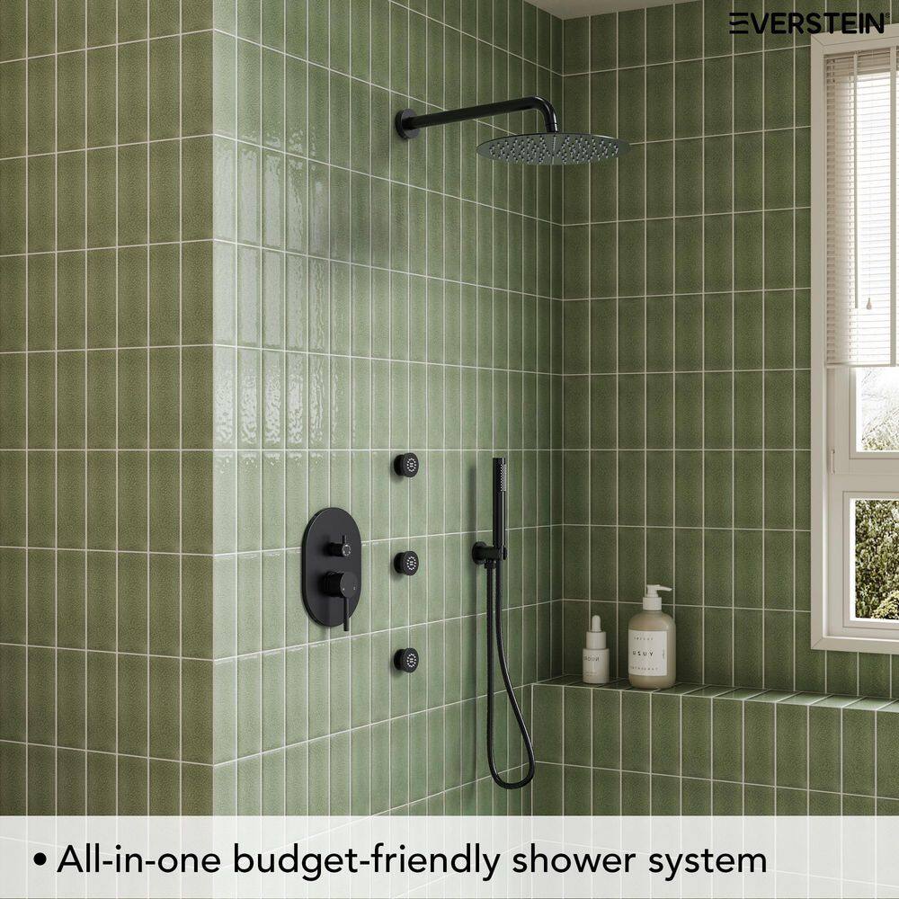 Matte Black 12" Ceiling Mounted Rainfall Shower System with Jets
