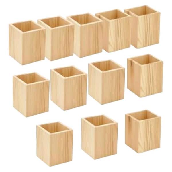 12 Pack Unfinished Wood Pen Holder Pine Office Desk Organizer for DIY Crafts Home School Supplies Storage