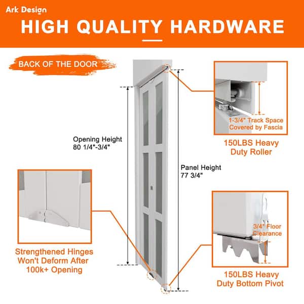 32 in. x 80.5 in. 1-Lite Mirrored Glass and Solid Core MDF White Prefinishied Closet Bifold Door with Hardware Kit