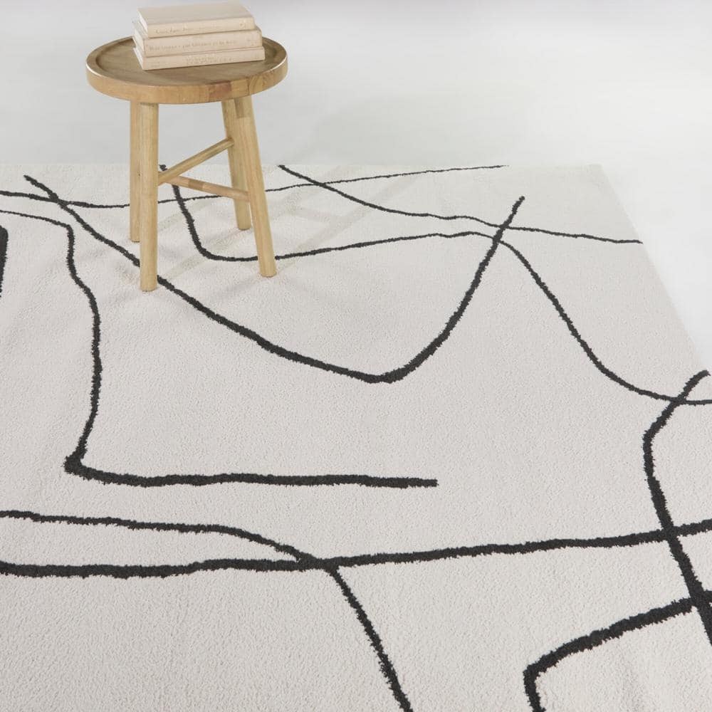 Descartes Charcoal and Ivory Square Synthetic Area Rug