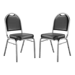 9200-Series Panther Black Seat/Silver Vein Frame Premium Vinyl Upholstered Stack Chair (Pack of 2)