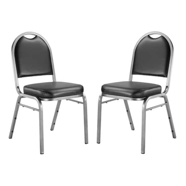 National Public Seating 9200-Series Panther Black Seat/Silver Vein Frame Premium Vinyl Upholstered Stack Chair (Pack of 2)
