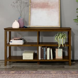 Edenton 54 in. Walnut Wood Sofa Table/TV Media Bookcase with 3-Shelves
