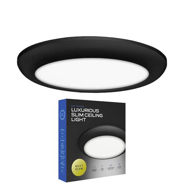NEXT GLOW Ultra Slim Luxurious Edge-Lit 6.5 in. Round Black Ceiling Light 4000K LED Easy Installation Flush Mount (4-Pack)