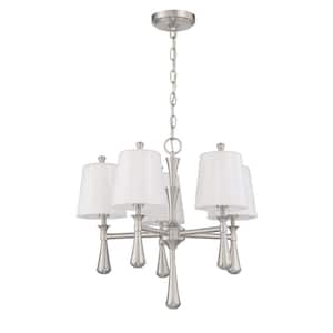 Palmer 5-Light Brushed Nickel with Frosted Opal Glass Transitional Chandelier for Kitchen/Dining/Foyer No Bulb Included