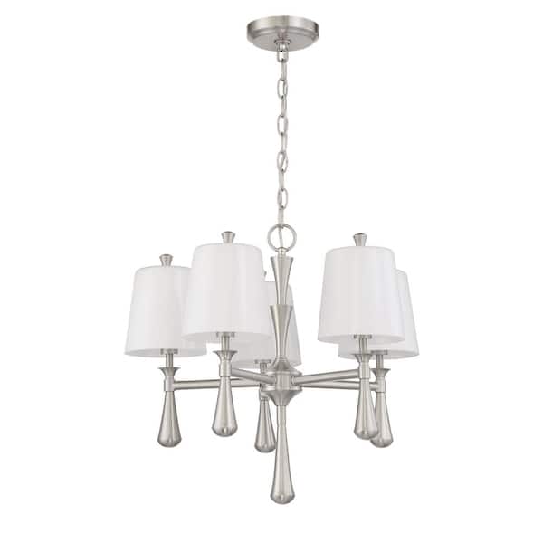 CRAFTMADE Palmer 5-Light Brushed Nickel with Frosted Opal Glass Transitional Chandelier for Kitchen/Dining/Foyer No Bulb Included