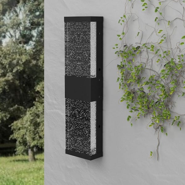 14.6 in. 1-Light Black Dimmable LED Outdoor Metal Wall Sconce with Dusk-to-Dawn Photocell for Garage and Front Porch