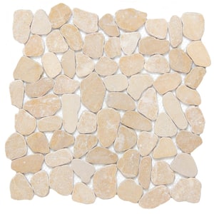 Cultura Beige Honed and Tumbled 11.81 in. x 11.81 in. x 8 mm Pebbles Mesh-Mounted Mosaic Tile (1 sq. ft.)