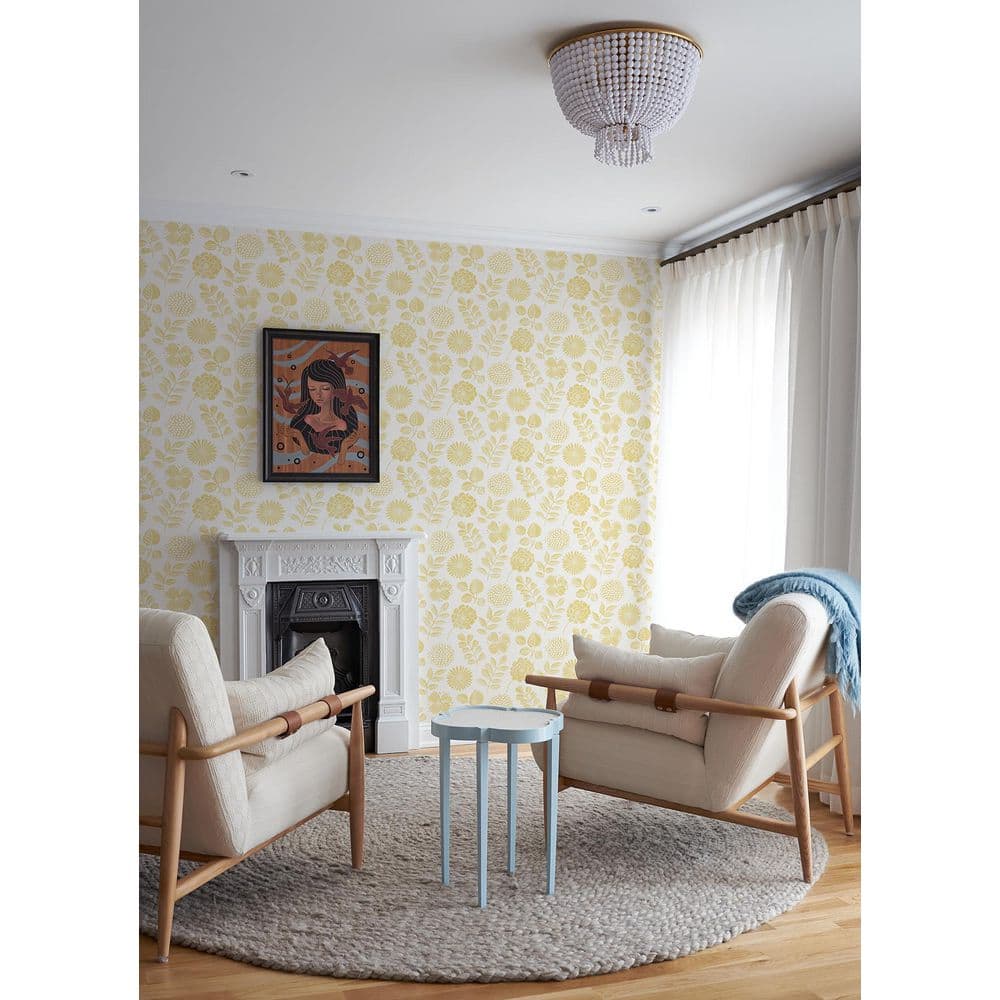 Inge Yellow and Gray Vinyl-Coated Botanical Wallpaper