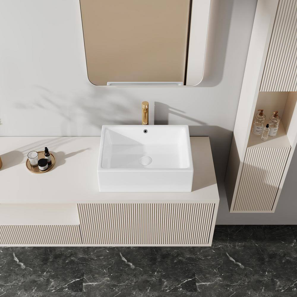 Dublin 20" x 15" White Ceramic Rectangular Vessel Sink with Overflow