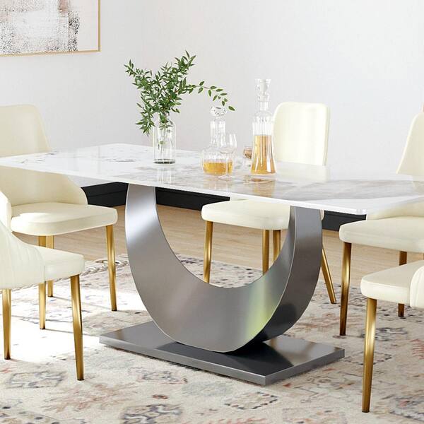 Oval marble dining discount table seats 8