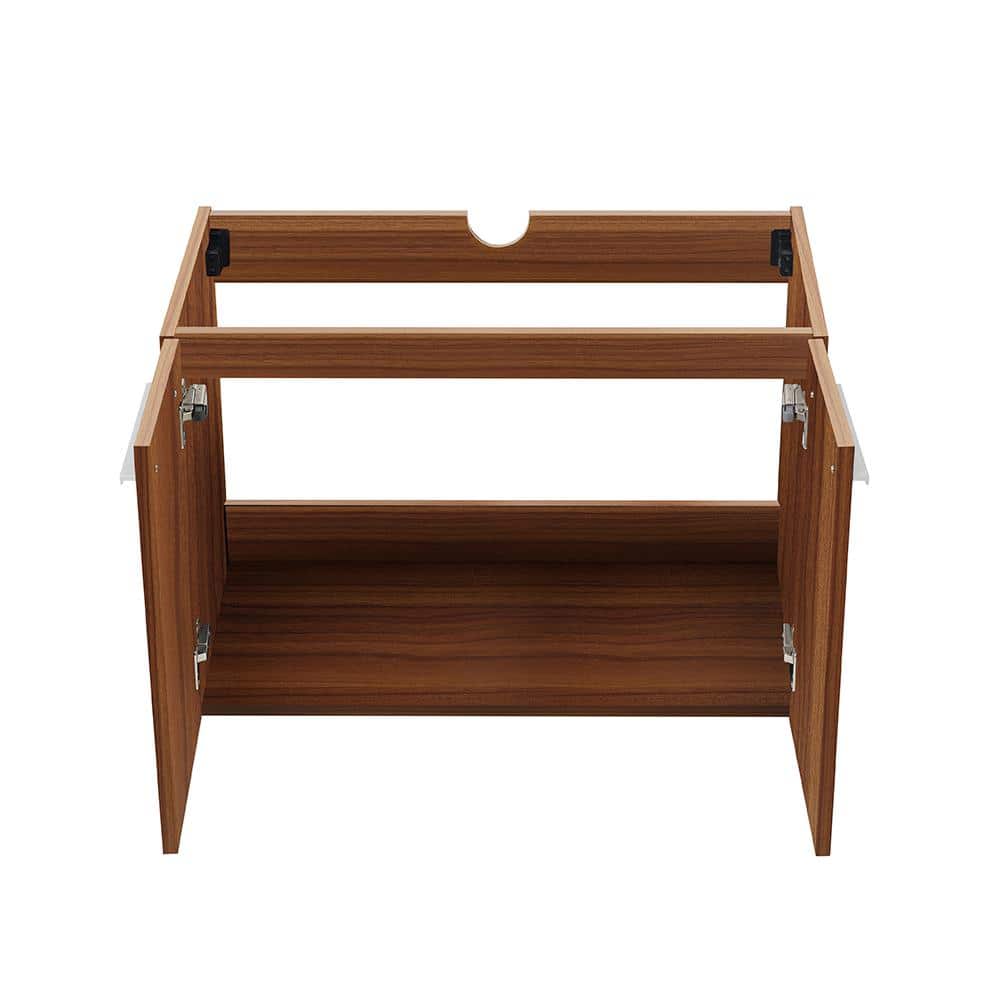 Teak Wall-Mounted Single Sink Vanity with Acrylic Top